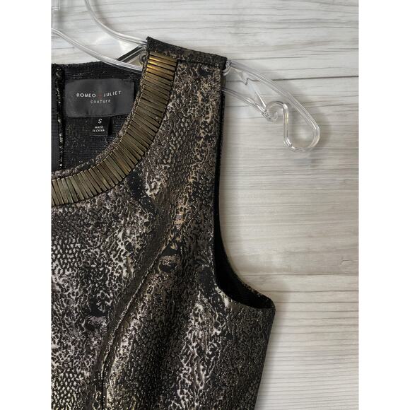 Romeo + Juliet Couture Dress Womens Small Black Gold Metallic Fit & Flare Party - Picture 3 of 11